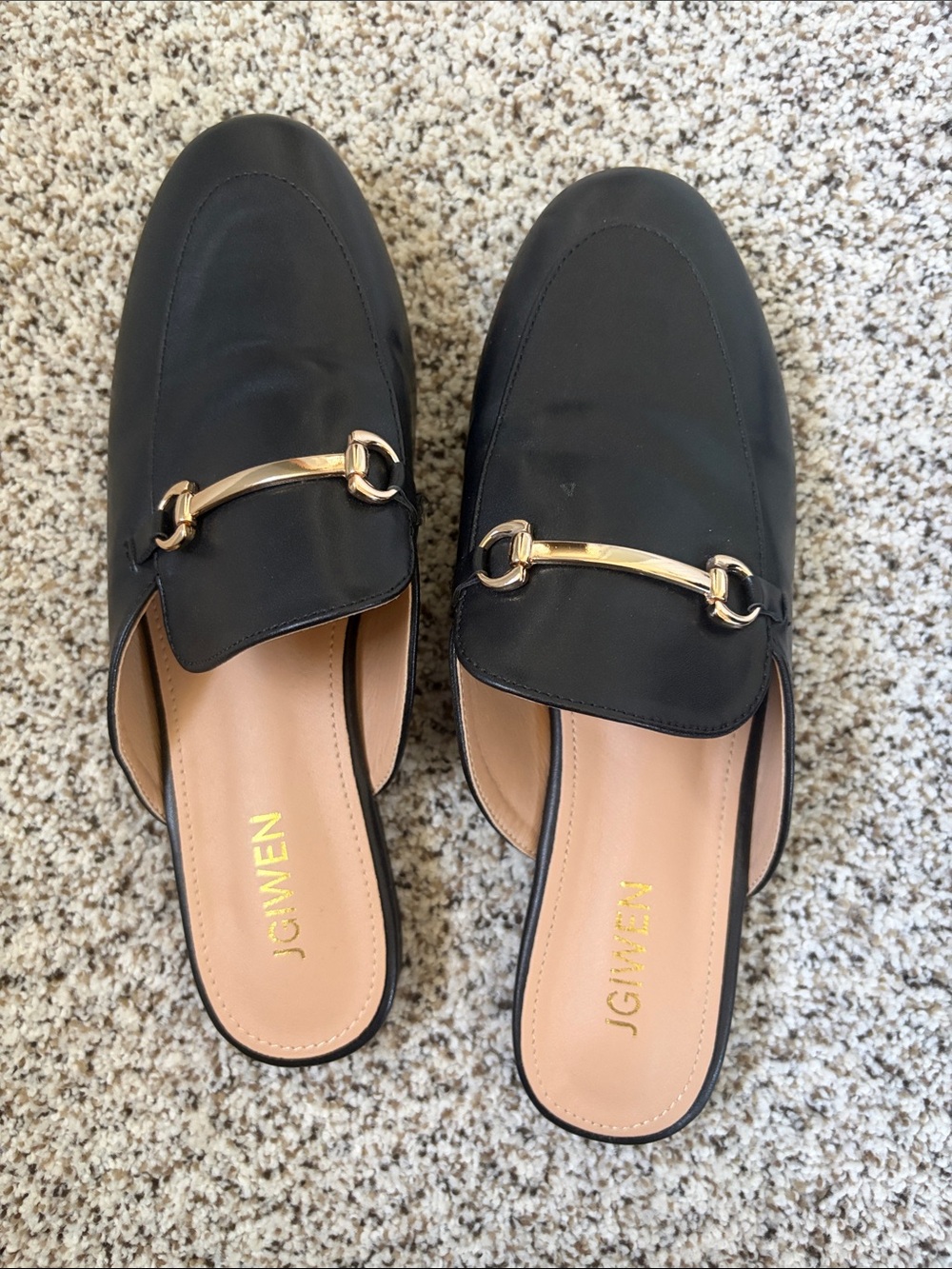 JGIWEN Black Leather Slip-On Loafers with Gold Bit